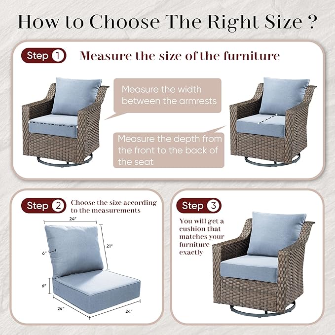 Outdoor Seat Cushion Set-24 x 24 x 6 Inch Outdoor Chair Cushions Set of 2 with Water Resistant & Removable Cover Outdoor Cushions for Patio Furniture Chair Sofa Couch-Sky Blue