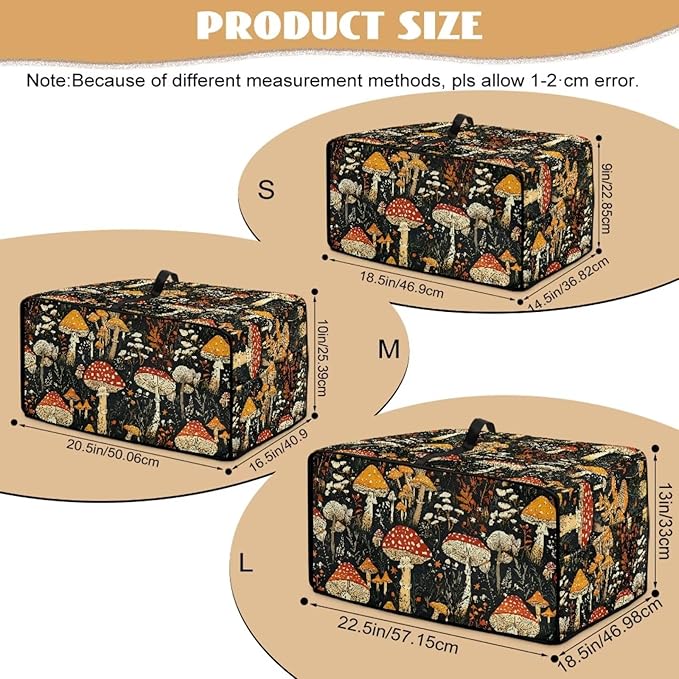 Dustproof Toaster Oven Cover Polyester-Linen Fabric Microwave Oven Dust Cover Foldable Kitchen Appliance Protector Dirt and Fingerprint Protection, Vintage Mushroom Plant Print, S