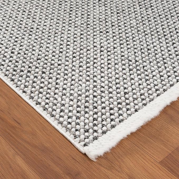 LUXE WEAVERS Solid Machine Woven White Dark Gray 8x10 Area Rug, Indoor Stain-Resistant Carpet