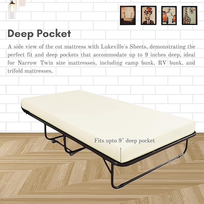 Lukeville's Cot Sheet 31" x 75", Daycare for Cot Size Mattress Sheets Pack of 2 Fitted Narrow Twin/Camp Bunk/Rvs Bunk/Trifold Mattress, Soft and PolyBlend Microfiber Cover for Toddler, Ivory