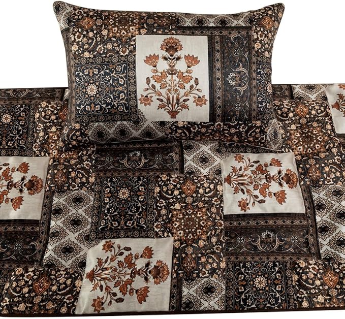 The HomeCentric King/Queen/Twin Brown Decorative CA King 86"x18" Bed Runner with Pillow Cover Quilted Bed Scarf on Satin Fabric - Parisa