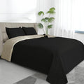 Easy-Going King Size Reversible Quilt Set with 1 Quilt and 2 Pillow Shams, Soft Bed Quilt Cover, Water Resistant Lightweight Microfiber Bedspread, Stain Resistant, Olive Leaf-Black/Beige