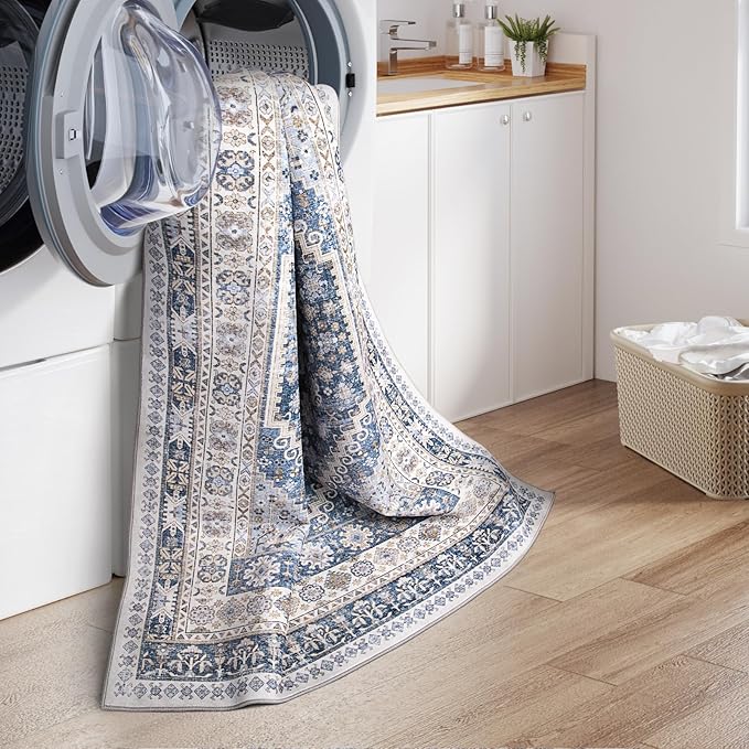zesthome 2x6 Runner Rug for Hallways, Machine Washable Rug, Non Slip Vintage Low Pile Runners, Stain Resistant Runners for Entryway, Kitchen, Bathroom, Laundry Room, Corridor