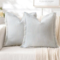 MIULEE Pack of 2 Light Blue Pillow Covers 18x18 Inch Striped Farmhouse Couch Spring Throw Pillow Covers with Fringe Chic Cotton Decorative Cushion Covers for Sofa Living Room Bed Outdoor Home Decor