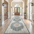 Vintage Hallway Runner Rug 3x14: Large Soft Washable Entryway for Kitchen Laundry Room Non-Slip Backing Runner for Entrance Living Room Bedroom Bathroom - Vintage Blue