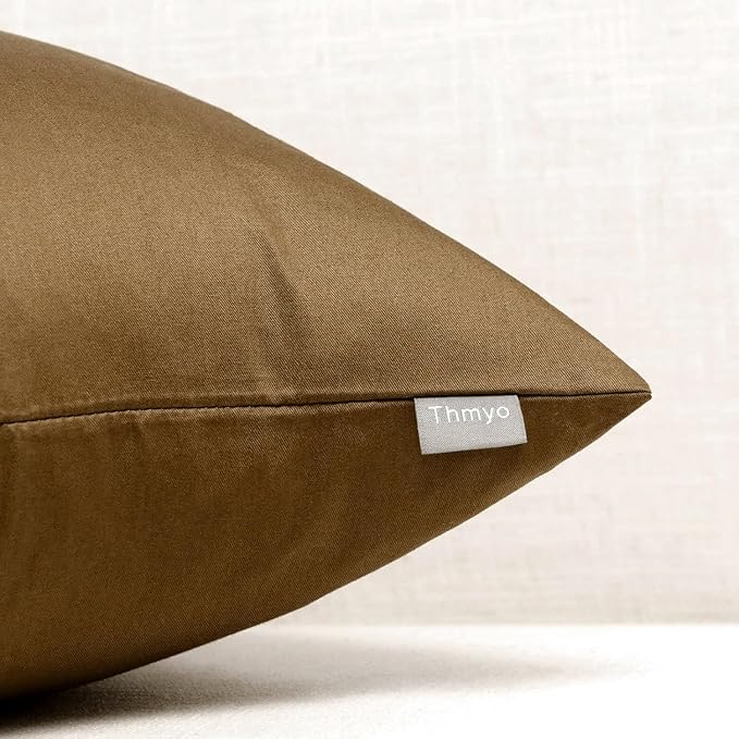 4-Pack 100% Cotton Comfortable Solid Decorative Throw Pillow Case,Thmyo Square Cushion Cover Pillowcase Sublimation Blank Pillow Covers DIY Throw Pillowcase for Sofa(16x16 inch/ 40x40cm,Light Coffee)