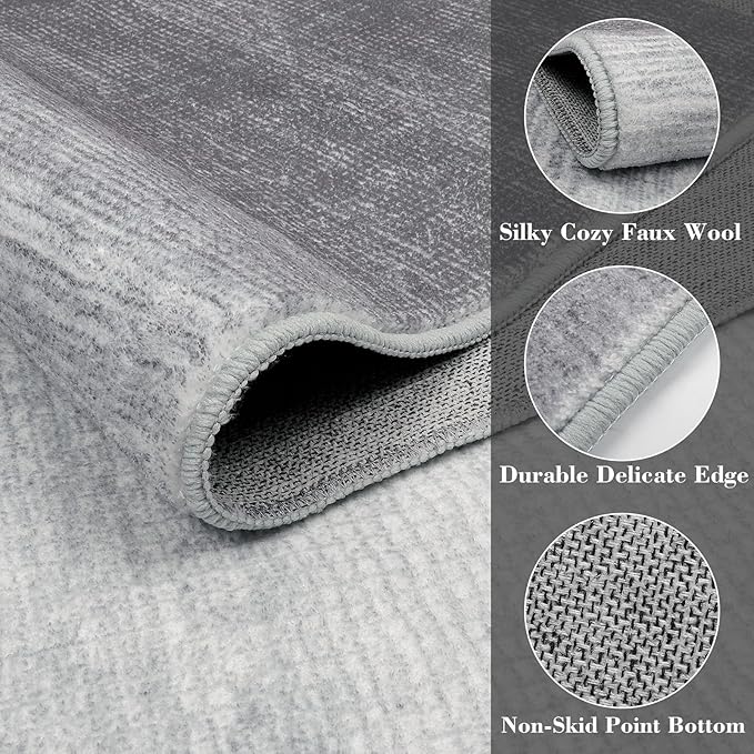 Wonnitar Modern Ombre Round Rug 4ft, Washable Grey Round Kitchen Area Rug Non-Slip Soft Circle Entry Throw Mat, Contemporary Non-Shedding Low Pile Carpet for Bedroom Laundry Bathroom (Grey, Round 4ft)