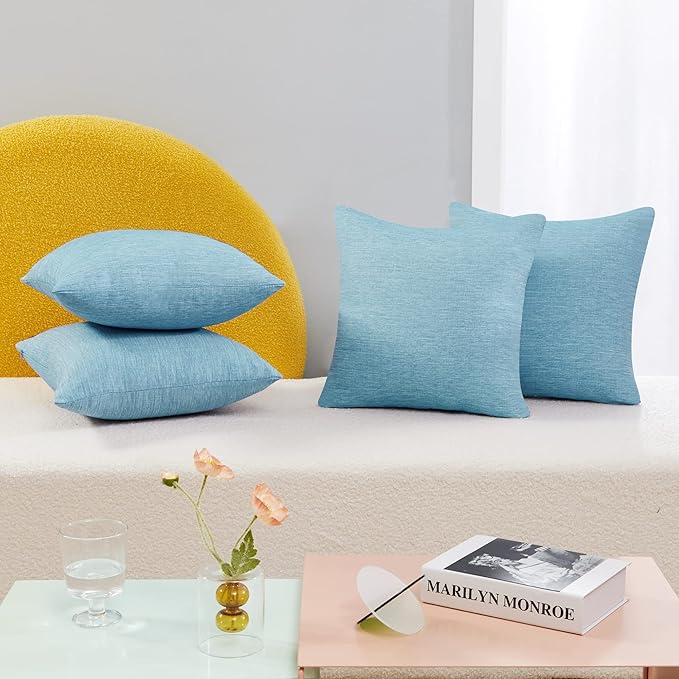 Deconovo Decorative Throw Pillow Covers - Set of 4 Soft Linen Cushion Covers, 18x18 Inch, Green & Machine Washable Pillowcases for Sofa, Bedroom, Living Room Décor, Coral Green,COVERS ONLY, No Inserts