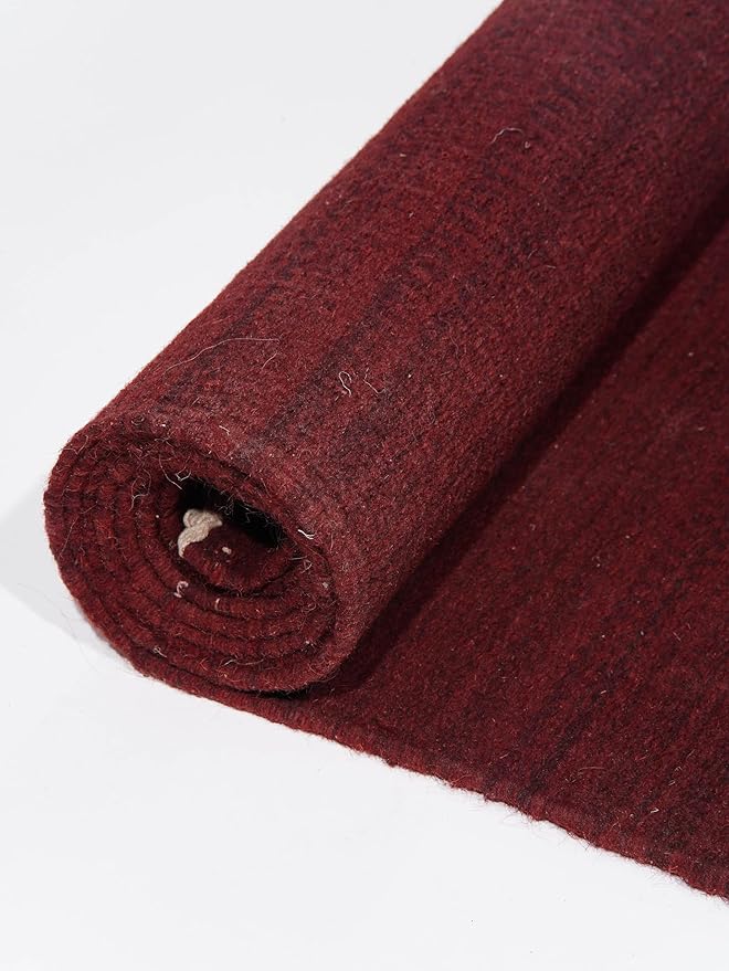 Rugsotic Carpets Hand Woven Flat Weave Kilim Wool ECO-Friendly Area Rugs - 8'x10', Rectangle Shape, Burgundy Color, Solid Plain Design, Low Pile Handmade Rugs for Living Room, Bed Room (D00111)
