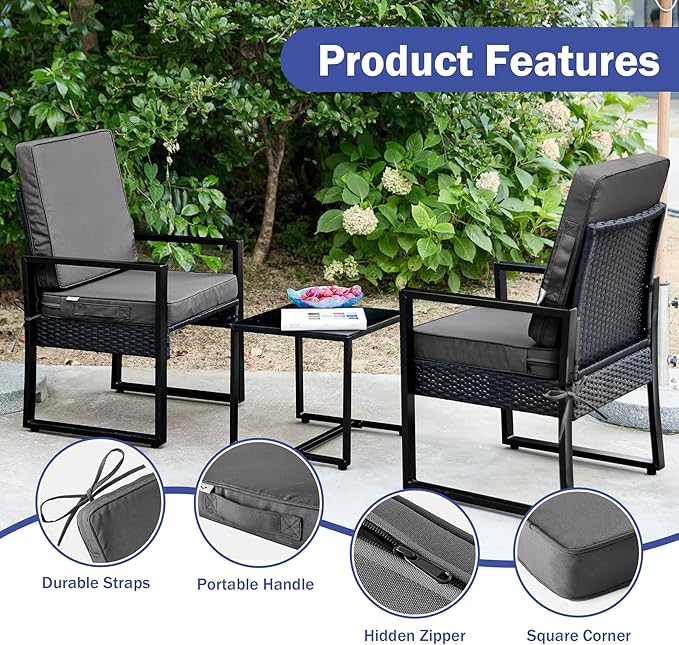 Outdoor Chair Cushions, Waterproof Patio Chair Cushions 22x22x3 Inch, Outdoor Cushions with Removable Cover for Sofa, Fade Resistant Patio Cushions for Outdoor Furniture, Dark Grey