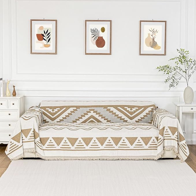 MYSKY HOME Couch Cover for Sectional Sofa Set for Dog Cat Pets Couch Cover 3 Seat Sofa Chenille Boho Geometric Furniture Sofa Cover Washable Couch Protector Multi-Use Couch Cover Blanket, 71" X134"