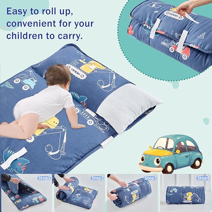 Toddler Nap Mat with Removable Pillow,Ultra Soft Slumber Bags for Girls,Kids Sleeping Bags with Roll Up Design, Perfect for Preschool,Daycare,Kindergarten