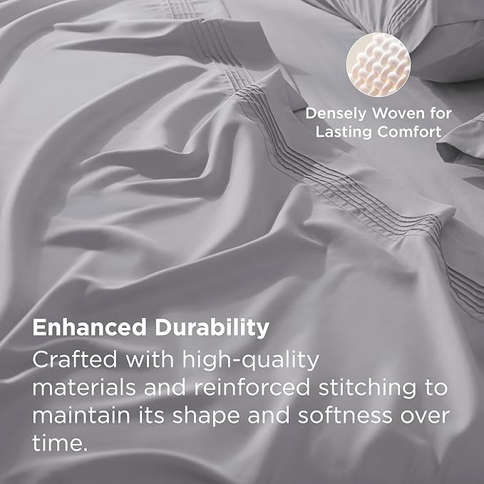 Bedsure Deep Pocket Queen Sheets Set - Fits Mattresses Up to 21 Inches Thick - 4 Piece GentleSoft Bed Sheets, Moisture Wicking, Soft & Cooling Bedsheet & Pillowcases, Easy & Secure Fit, Light Grey