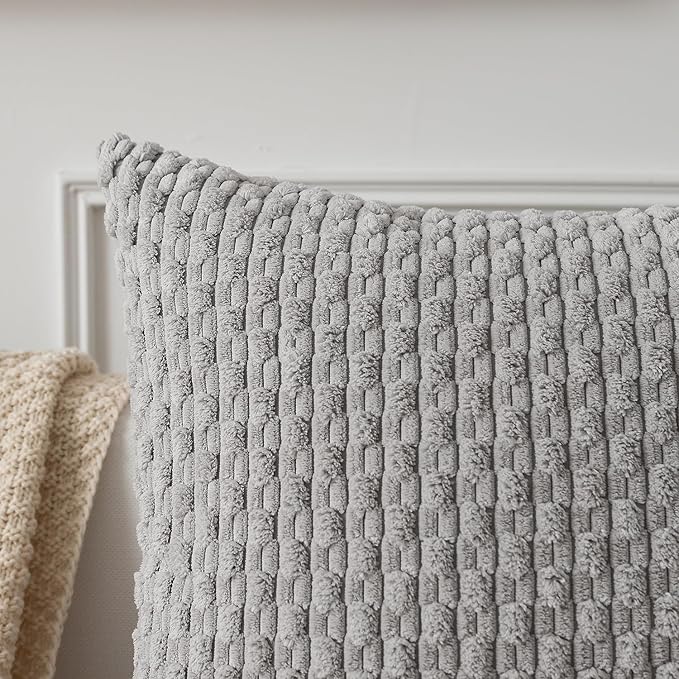 Kevin Textile 14x36 Inch Long Lumbar 1 Pack Boho Decorative Throw Pillow Cover Soft Striped Corduroy Rectangle Cushion Case Farmhouse Solid Color Accent for Living Room Couch Sofa Bed, Light Grey