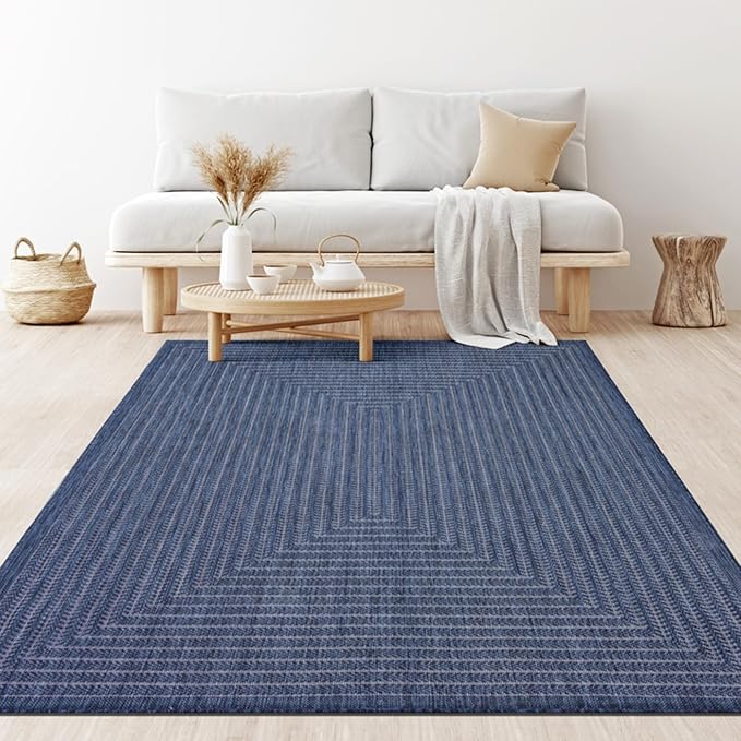 Adiva Rugs Outdoor Indoor Area Rug, Weather Resistant, Easy to Clean, Stain Resistant Floor Mat for Dining Room, Backyard, Deck, Patio (Navy Weiss, 10' x 14')