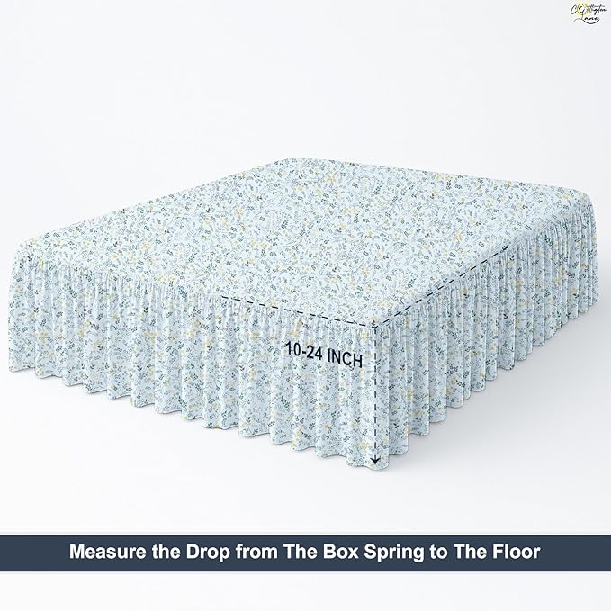 Cottington Lane Ruffled Bed Skirt Queen Size with Split Corner, Brushed Microfiber Hotel Quality Dust Ruffle, 14 Inch Drop Gathered Bedskirt, Soft, Stylish, Shrink & Fade Resistant, Garden Bloom