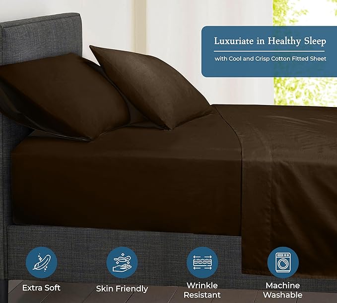 Royale Linens 400 Thread Count 100% American Grown Cotton Fitted Sheet Twin Size - All Around Elastic Fitted Sheet - Luxury Sateen Weave - Snug Fit Bottom Sheet Fit Up to 16 Inch (Twin, Hazel Nut)