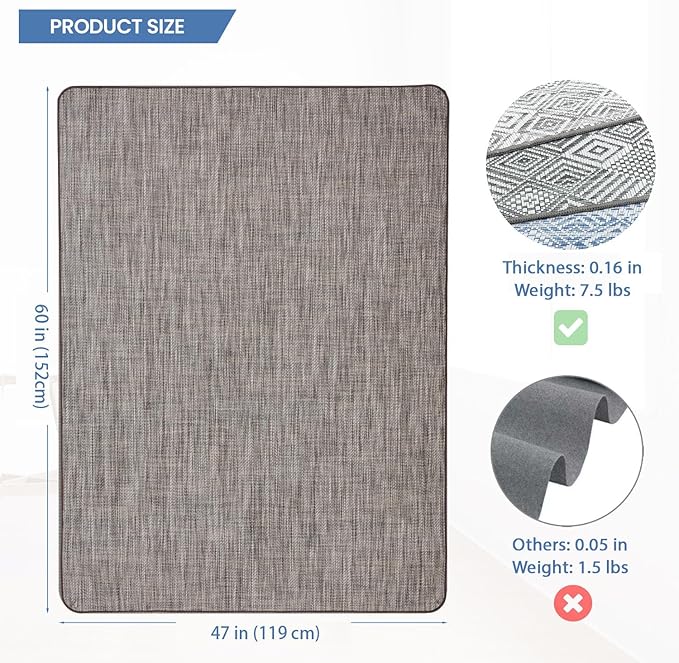 Chair Mat for Hardwood & Tile Floor, 47" x 60" Heavy Duty Office Chair Mat for Rolling Chairs, Anti Slip, Non-Curve, Floor Protector for Home Office, Gray Brown