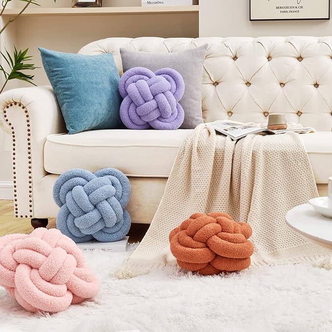 Xiashrk Knot Pillow Ball, 12" Soft Decorative Throw Pillows for Couch Bed, Hot Pink Knotted Plush Throw Pillow Home Couch Decor Pillows for Living Room