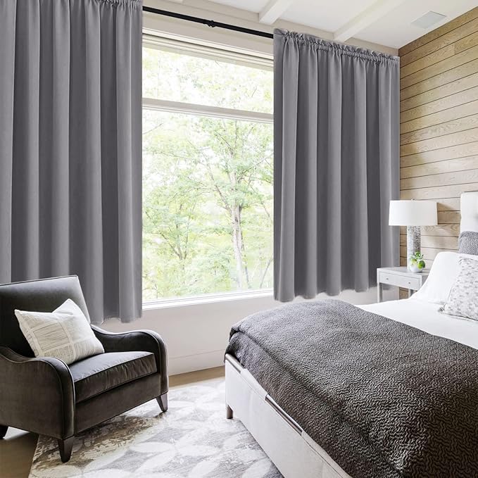 DWCN Grey Blackout Curtains for Half Window, Thermal Insulated Energy Saving Room Darkening Curtains for Kitchen/Bedroom (W60 x L36 inch, Set of 2 Panels, Top of Rod Pocket)