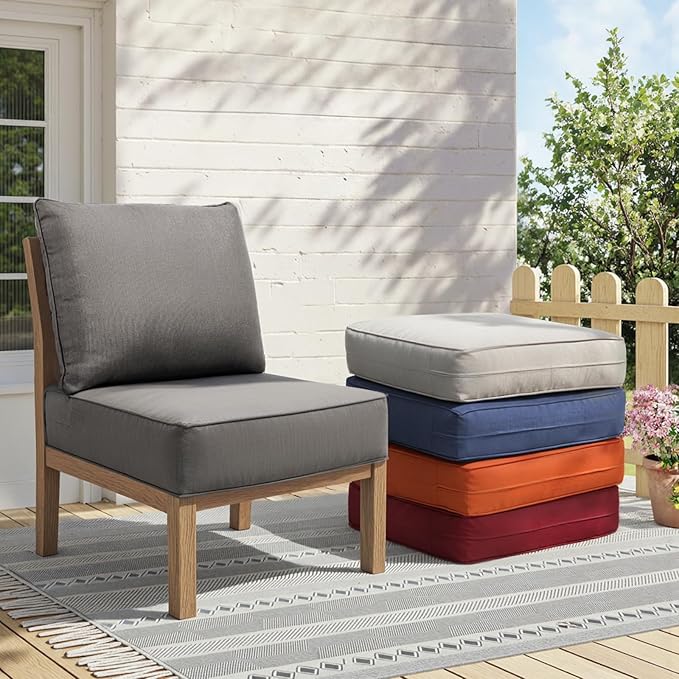 Outdoor Cushion Set for Furniture Patio Furniture, UV Resistant, Water Resistant - 6 Inch Thick Foam Garden Cushions– 22x24 Inch Patio Seat Covers for Chair/Sofa/Couch | Grey | 3-Pack |
