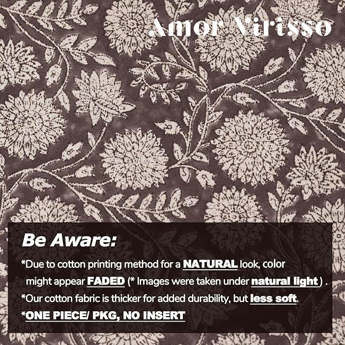 Amor Virisso Floral Pillow Covers 20x20 Throw Pillow Covers Vintage Block Print Pillow Cover Neutral Couch Pillows for Living Room Farmhouse Decorative Accent Sofa Pillows, Dark Brown