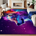 6' x 9' Galaxy Wolf Rug Large 3D Fierce Wolves Space Area Rugs for Bedroom Living Room Playroom Gameroom Boys Kids Colorful Glitter Throw Rugs Floor Mat Carpet,180 X 275cm