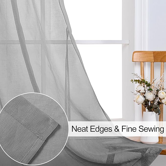 XWZO Grey Sheer Curtains for Bedroom, Light Filtering Privacy Voile Textured Drapes, Grommet Tieback Window Curtains for Living Room, Home Office, Kids' Room, 52 x 84 Inch, Set of 2 Panels