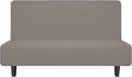 Easy-Going Stretch Futon Slipcover Armless Futon Bed Cover Furniture Protector Without Armrests with Elastic Bottom for Kids, Soft Jacquard Fabric Small Checks (Medium, Taupe)