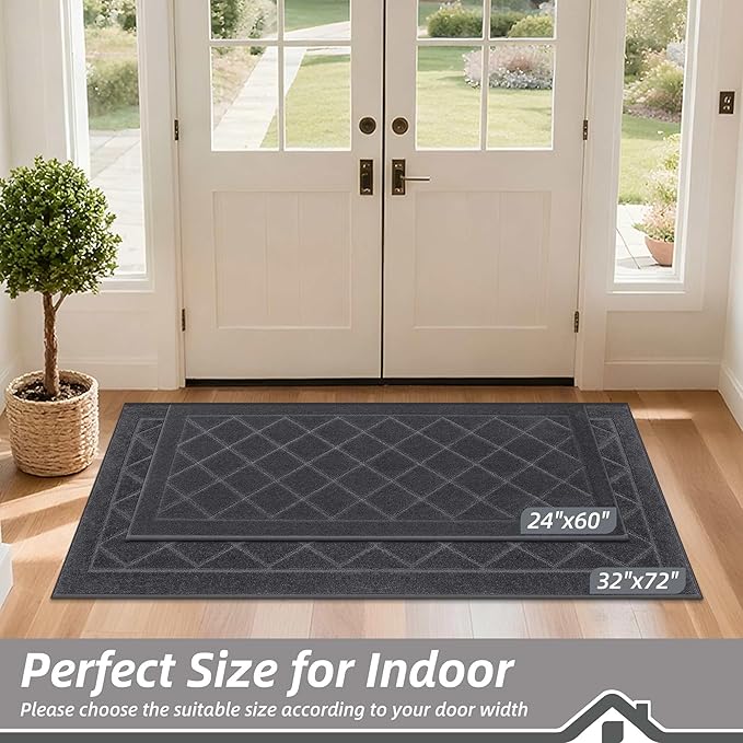 BEQHAUSE Dirt Trapper Door Mat 32" x 72", Doormat Non-Slip Entryway Rugs Washable, Dog Door Mat Stain Resistant and Absorbent Welcome Floor Mat for Front Back Door, Muddy Wet Shoes & Paws, Dark Grey