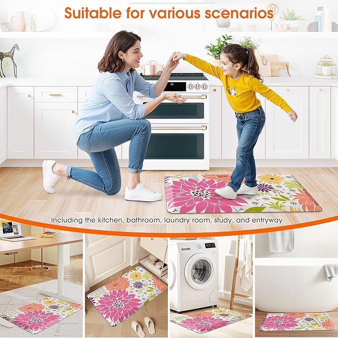 Kitchen Mats for Floor,Cushioned Rug Anti-Fatigue Mats for Kitchen Decor Accessories,Waterproof Non-Slip Mat and Rug for Office,Floor,Laundry 17.3"*28",Mutil-Pink
