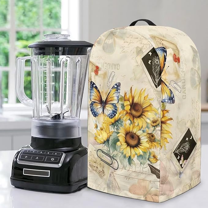 Butterfly Sunflower Blender Dust Cover Stand Mixer or Coffee Maker Appliance Covers with Drawstring, Anti Fingerprint Dust Proof Stain Resistant Blender Cover for Kitchen