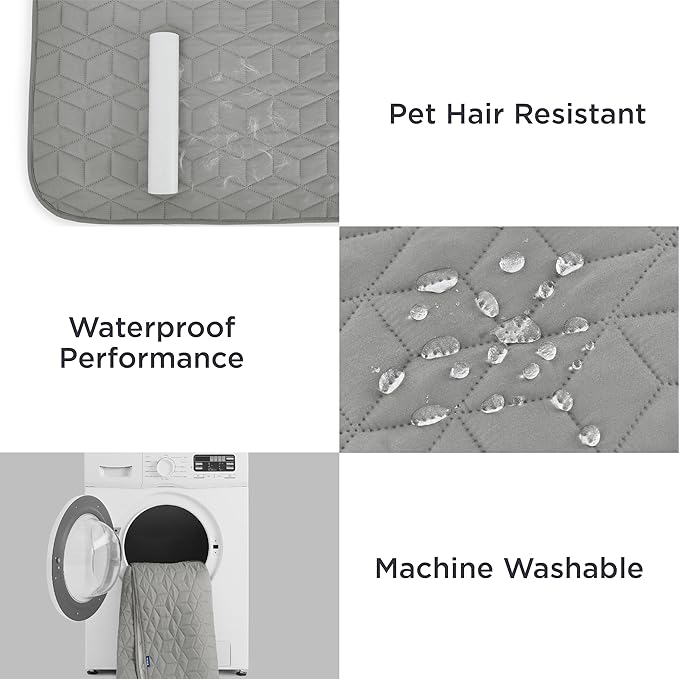 Bedsure 100% Waterproof Bed Cover for Dogs Washable - Non Slip Waterproof Dog Blanket for Bed, Lightweight Furniture Protector Durable for Pet Cat Puppy with Non-Slip Bottom, Grey, 82x102IN
