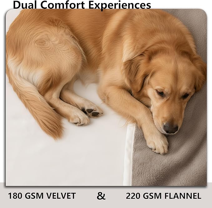 Waterproof Blanket for Bed King Size, Leak Proof Dog Couch Blankets Reversible, Pet Throw Sofa Furniture Protector Machine Washable-82 x108,Beige+Khaki