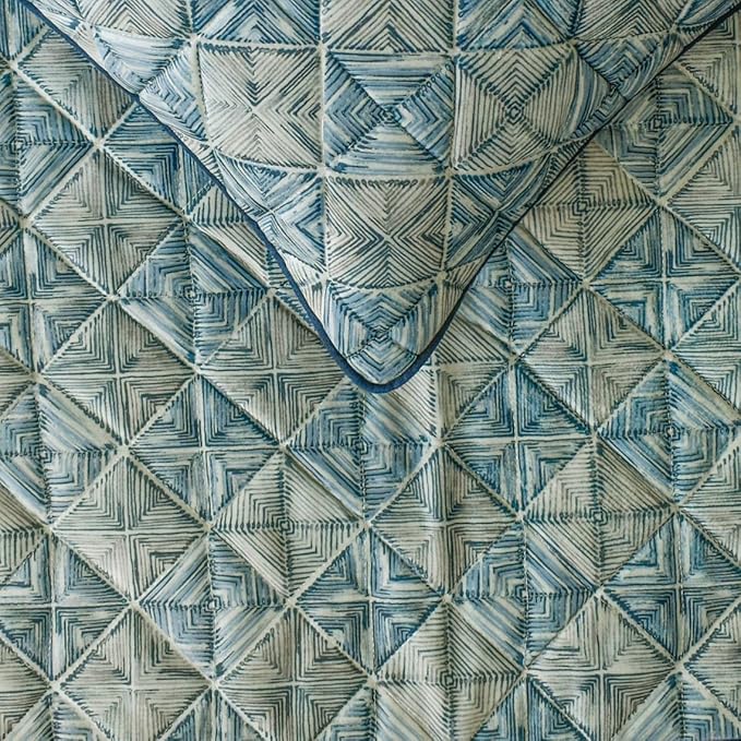 The HomeCentric King/Queen/Twin Blue Designer Queen 74"x18" Bed Runner with 2 Pillow Cover, Indigo, Printed & Quilted Bed Scarf on Suede Fabric - Indigo Centric