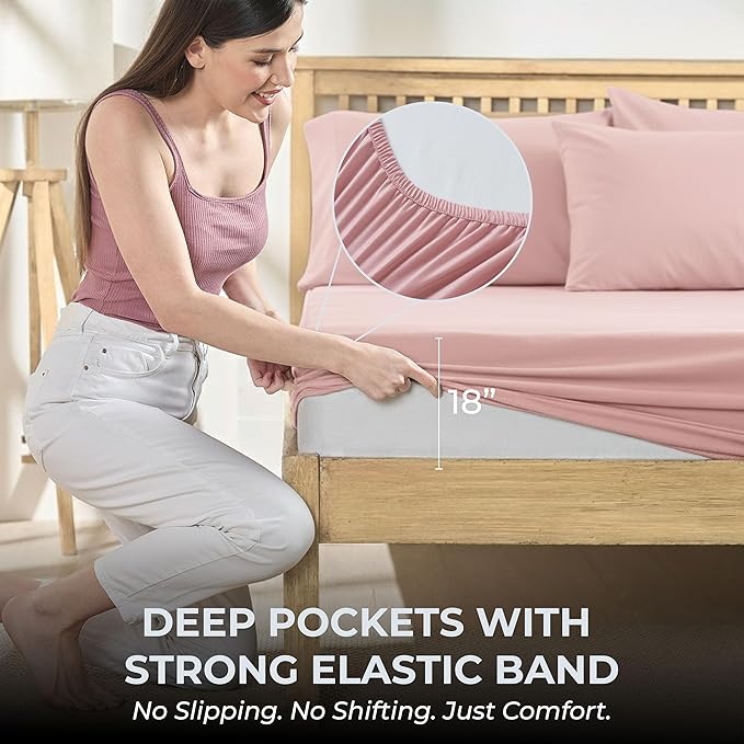 100% Natural Cotton Bed Sheets | 500 TC Single-Ply Sateen Weave King Size Sheets Set | Breathable & Hypoallergenic Solid 4-Piece Bedding with Deep Pocket Fitted, Flat, Pillowcase | Blush