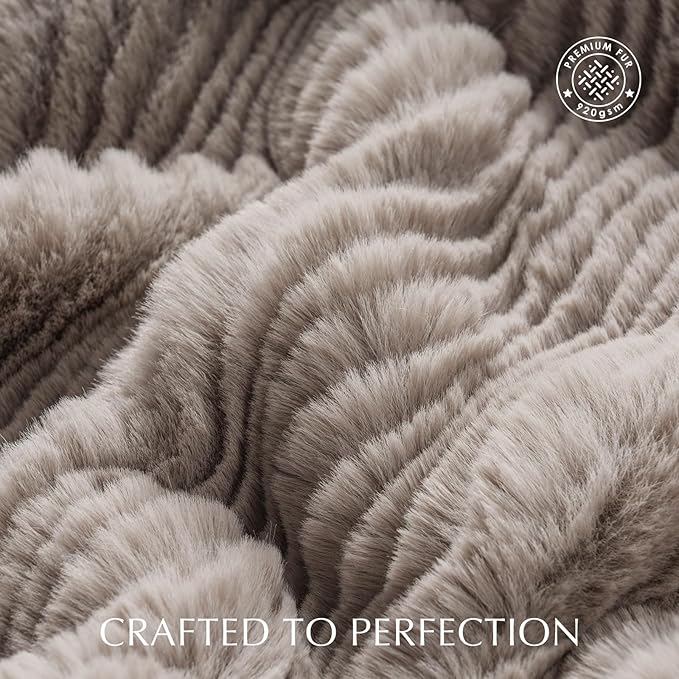EVERGRACEHOME Ultra Soft Faux Fur Throw Blanket for Couch, Luxury Sculpted Texture Faux Rabbit Fur Blanket for Bed, Fluffy Thick Plush Warm Fuzzy Throw, 920GSM (Taupe, 60''x80'')