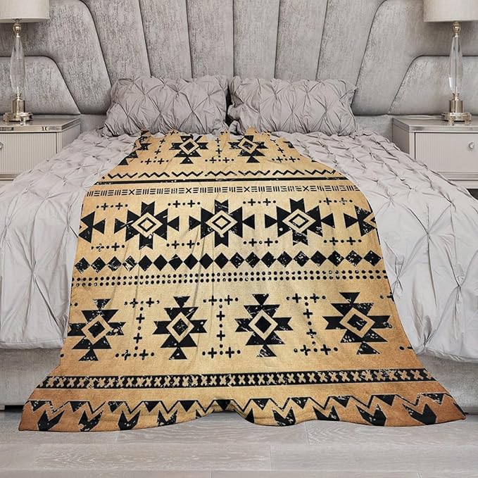 Tribal Aztec Throw Blanket, Southwestern Native Blanket, Vintage Ethnic Abstract Geometric Print Throws Cover for Couch Chair Sofa Bed Outdoor Beach Travel 50"x60"