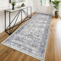 KUTA Vintage Wide Runners for Hallways 3x8 ft Washable Kitchen Runner Non Slip Rubber Backed Grey Blue Hall Runners Entryway Runner Rugs Floor Carpet for Indoor Backdoor Bedroom Kitchen