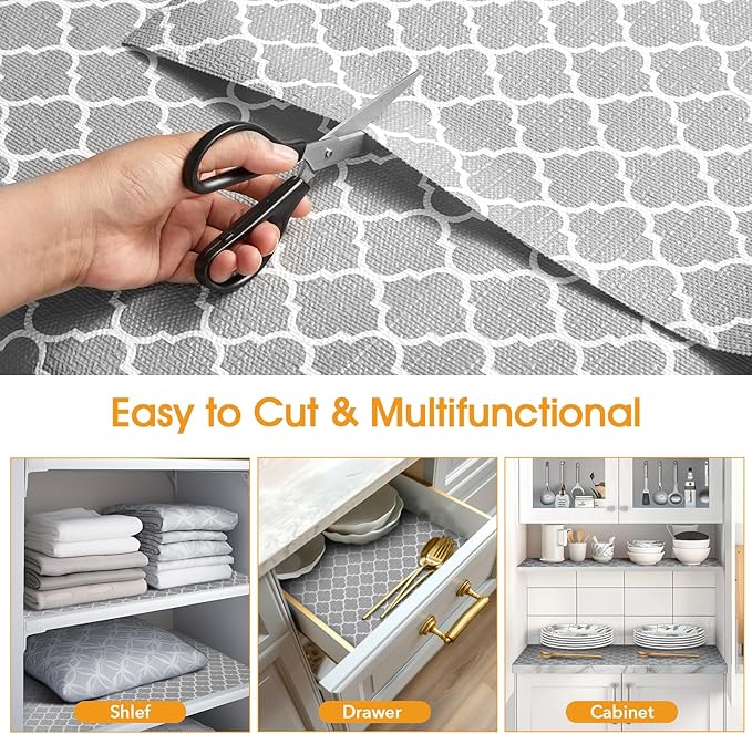 Shelf and Drawer Liner for Kitchen Cabinets Non-Adhesive, Strong Grip Non-Slip Thickened Cabinet Liners for Shelves, Waterproof Mats for Dresser Cupboard, Gray, 12 in x 30 Feet
