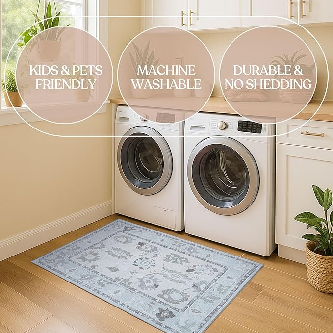 Fame Living Cream Beige Oushak Runner Rug, Modern Runners, Vintage, Turkish, Eclectic, Floral, Pastel, Washable, Runner for Hallway, Kitchen, Bedroom, Bathroom, 2'5"x9'8"