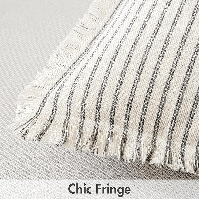 MIULEE Pack of 2 Gray Pillow Covers 24x24 Inch Striped Farmhouse Couch Throw Pillow Covers with Fringe Chic Linen Decorative Cushion Eruo Sham for Sofa Living Room Bed Outdoor Home Decor
