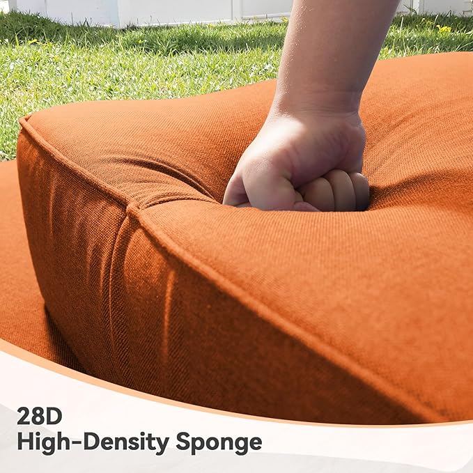 Luxury 6" Outdoor Cushions for Patio Furniture, 24x24x6" Thick Seat Cushion Set of 6, Fade Resistant Couch Chair Replacement Cushions High Density Deep Wicker Chair Cushion w/ Removable Cover, Orange