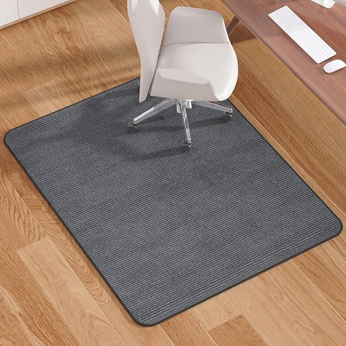 Blvornl Office Chair Mat for Hardwood Floor and Low Pile Carpet, 45" x 53" Corduroy Surface Desk Rolling Chair Mat for Hard Floors, Heavy Duty Carpeted Floor Protector Rug for Home Office, Dark Grey
