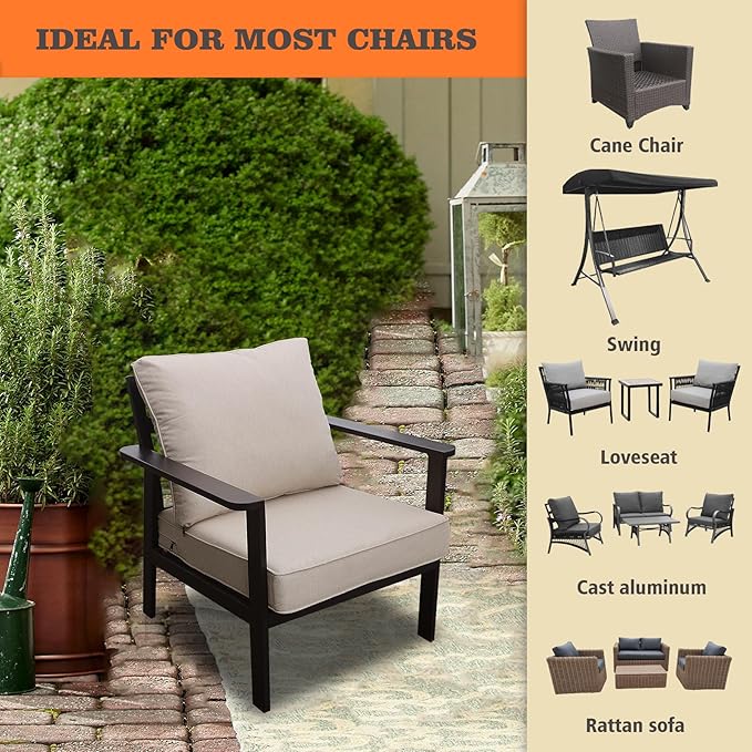 Goodgoods 24x28 inch Outdoor/Indoor Deep Seat Cushions Set of 2 Deep Seat Bottom Resilient Foam Filling Water Repellent Stain-Resistant UV Resistant Weather Resistant Patio Furniture Putty