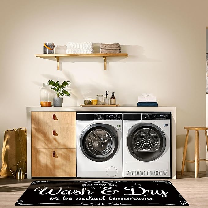 Laundry Room Rug Non Slip Floor mats Farmhouse Large Laundry Rugs for Laundry Runner Room Mat Washer and Dryer Carpet Laundry Room Decor 20x59inch(Black)