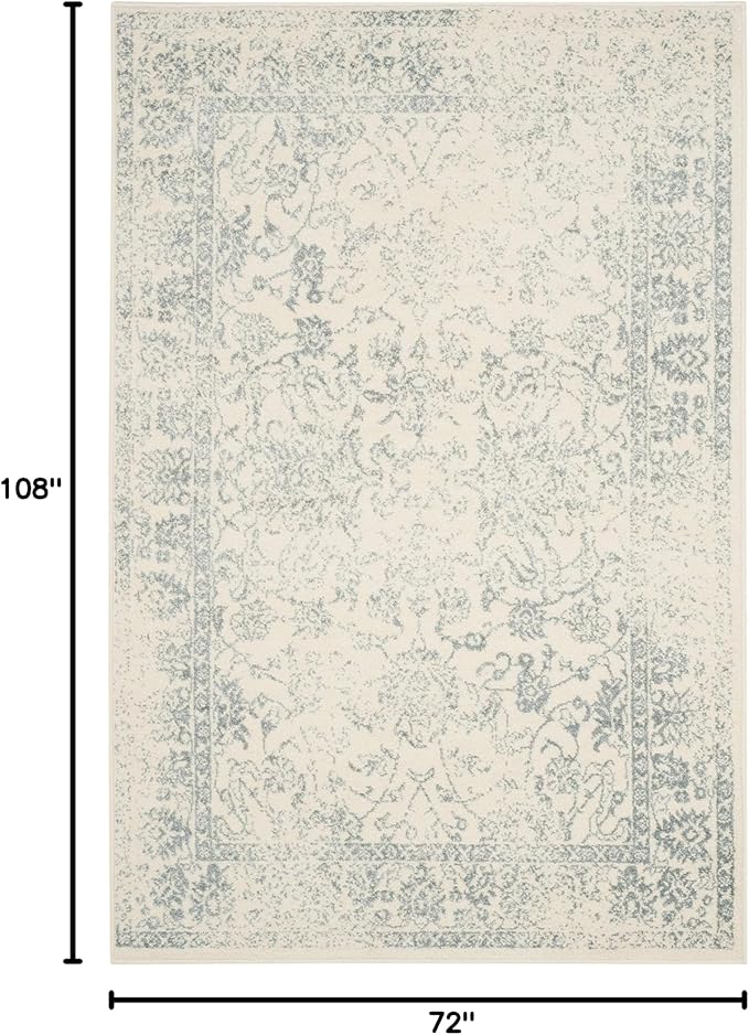 SAFAVIEH Area Rug 6x9 - Adirondack Collection - Ivory & Slate, Distressed Vintage Floral Design, Non-Shedding & Easy to Clean, Ideal for Living Room, Bedroom, Dining Space (ADR109S)