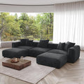 JACH 141" Oversized Modular Sectional Sofa, Deep 3-Seats Sectional Couch with Chaise Ottomans, Huge Plus Convertible Soft Sofas, Corduroy Minimalist Couches for Living Room, Apartment, Black