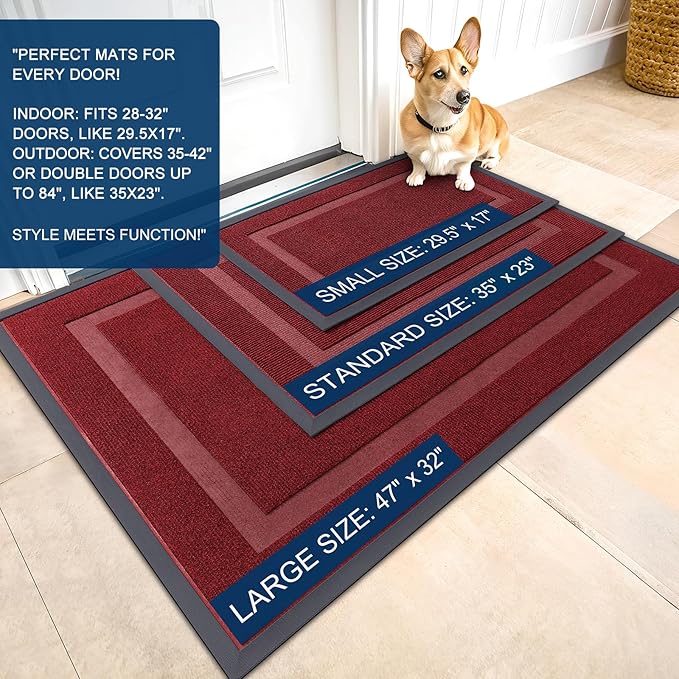 OLANLY Front Door Mat Indoor Outdoor Entrance, Waterproof All-Season, All-Weather Doormat, Sturdy Natural Rubber, Fade Resistant, Low Profile, Easy Clean Patio Porch Entryway Mat, 47x23, Wine Red