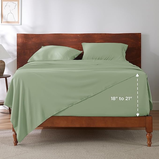 Bedsure Deep Pocket Queen Sheets Set - Fits Mattresses Up to 21 Inches Thick - 4 Piece GentleSoft Bed Sheets, Moisture Wicking, Soft & Cooling Bedsheet & Pillowcases, Easy & Secure Fit, Light Green